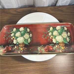 Vintage Lisa White rectangle hydrangea plate European style floral art 15LX 6W.